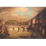 Early 19th Century English Primitive School - Oil on canvas - The Old Bridge, Bath, 29cm x 38cm,