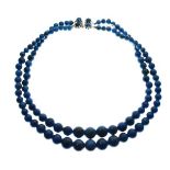 1960's period blue bead double strand necklace, the clasp stamped Made in Germany for Christian Dior