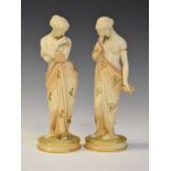 Pair of Royal Worcester blushware figures - Joy and Sorrow, printed marks and date codes for 1899