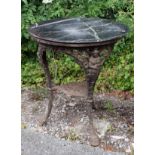 Cast iron Britannia type pub table with white veined black marble top Condition: