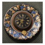 Late 19th Century French Thoune pottery wall clock with circular dial having gilt Roman chapter ring