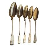 Pair of Victorian silver Fiddle pattern tablespoons, Exeter 1837, together with three others, London