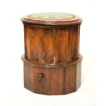 Mid 19th Century walnut commode stool, the hinged circular cover enclosing hinged inner seat, the