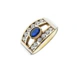 9ct gold ring set blue and white stones, size P½, 4.5g approx gross Condition: