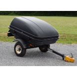 Two wheeler camping trailer with plastic hard shell cover, on single axle with pneumatic tyres and