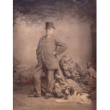 Late 19th Century French albumen photographic print depicting a gentleman and his two dogs, a