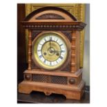 Early 20th Century fruitwood cased German mantel clock by The Hamburg American Clock Co, with