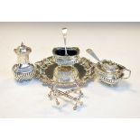 Edward VII silver three piece condiment set, Sheffield 1909, 7.4oz approx nett, together with a