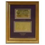 Bank Of England limited edition 'Gold' £5 note and ten shilling note, No.75/1000, framed and