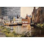 Brian Lancaster - Gas Street Basin, Birmingham - Watercolour, signed lower left, entitled verso,