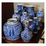 Selection of Chinese blue and white porcelain vases to include; four pairs of baluster form, two