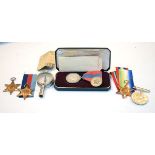 Medals - Group of four World War II medals, Imperial Service Medal and a pocket compass Condition: