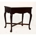 Early 20th Century mahogany work/sewing table with hinged rectangular lid on cabriole legs and 'X'