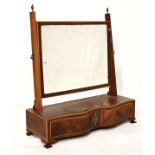 George III style inlaid mahogany swing dressing mirror, the plain rectangular plate between square