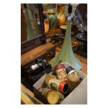 Edison Gem phonograph number 246995, with green painted sound horn and a small box of wax