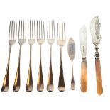 Matched set of silver dessert forks, 5 x Sheffield 1912 and 1 x London 1813, combined weight 9.8oz