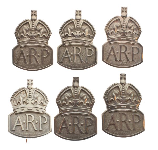 Six silver A.R.P. lapel badges, 1936 - 1939, 1.7oz approx Condition: