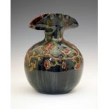 Elton Ware globular vase having a shaped flared and crimped rim, typical stylised foliate decoration