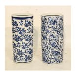Two Chinese style blue and white cylindrical stickstands Condition:
