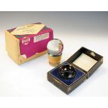 Mid 20th Century crystal gazing research kit comprising: crystal ball, beechwood stand and velveteen