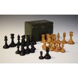 Quantity of Jacques Staunton type chess pieces having crown stamped rooks together with a green