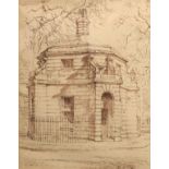 Charlotte Halliday - Sepia ink study - Hanover Gate, Regents Park, signed and dated 1960 lower