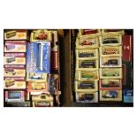 Three boxes containing assorted die-cast and other model vehicles to include; Lledo, Great British