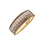 9ct gold ring set three rows each of twelve small diamonds, size P, 3.2g approx gross Condition: