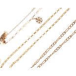 Two 9ct gold neck chains, one of belcher link design, together with a similar bracelet having