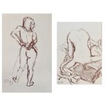 E.H. (modern) - Pair of nude studies, probably executed in brown pastel, one full length with back