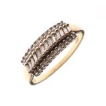 9ct gold ring set thirteen small baguette cut diamonds between two rows each of twelve small