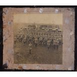 Military Interest - World War I era monochrome photograph depicting soldiers and vehicles on a