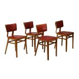 Modern Design - Set of four mid 20th Century laminated bentwood dining/kitchen chairs, each with red