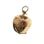 9ct gold charm formed as an apple opening to reveal Adam and Eve and the serpent, 7.6g approx