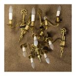 Small Dutch style brass candelabrum or electrolier having five s scroll branches from central turned