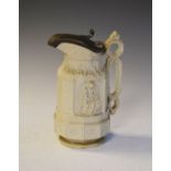 Victorian Charles Meigh relief moulded saltglaze stoneware jug 'York Minster', having pewter