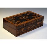 19th Century rosewood and satinwood marquetry writing slope having fitted interior, 40.5cm wide