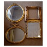 Three assorted giltwood wall mirrors to include; two oval examples, one with ribbon surmount, plus a