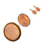 Two cameo brooches and a pair of similar earrings Condition: