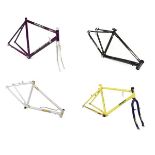 Mountain bike frames - A Chris Boardman aluminium frame, a steel diamond back frame, an Emery Cycles