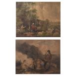 Pair of 19th Century coloured prints 'The Shepherds' and 'Fern Gatherers' within black and gilt