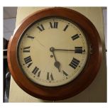 Late 19th Century mahogany cased circular wall clock, the white dial with Roman numerals, overall