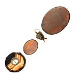 Two agate brooches, a cameo brooch depicting The Bay of Naples with Vesuvius and a single cameo