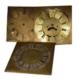 Clock dials - three examples comprising: a 12" square brass dial engraved Liddell, Oldswinford,