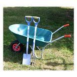 Garden Tools - Yeoman border fork and spade, together with a wheelbarrow having plastic body and