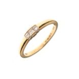 9ct gold dress ring set three graduated square diamonds, size Q Condition: