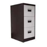 Three drawer metal filing cabinet with cream fronted drawers in brown outer casing Condition: