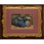 Late 19th Century watercolour - Still life of fruit, within a finely carved gilt gesso frame