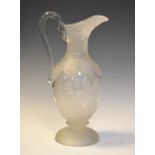 Early 20th Century etched glass ale jug having band of hop and foliage decoration with matted