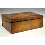 Victorian specimen wood parquetry lap desk or writing box, the hinged rectangular cover inlaid in